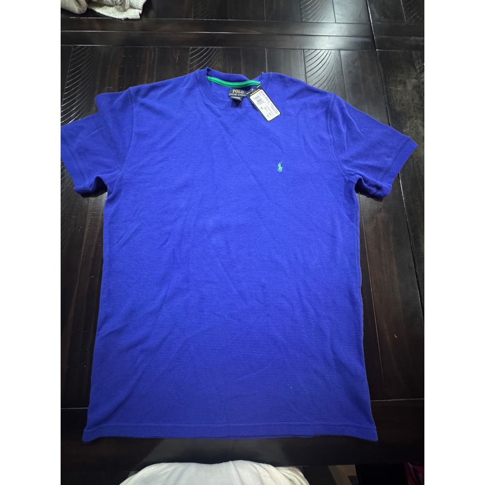 Polo Ralph Lauren Mens XL Waffle Knit Thermal T-Shirt Royal Blue Green Pony NWT